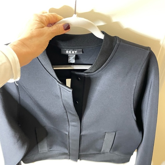 Bomber Jacket DKNY, black scuba fabric UNISEX NWT - Picture 3 of 8